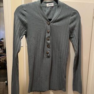 Blue Long-Sleeve Ribbed Top